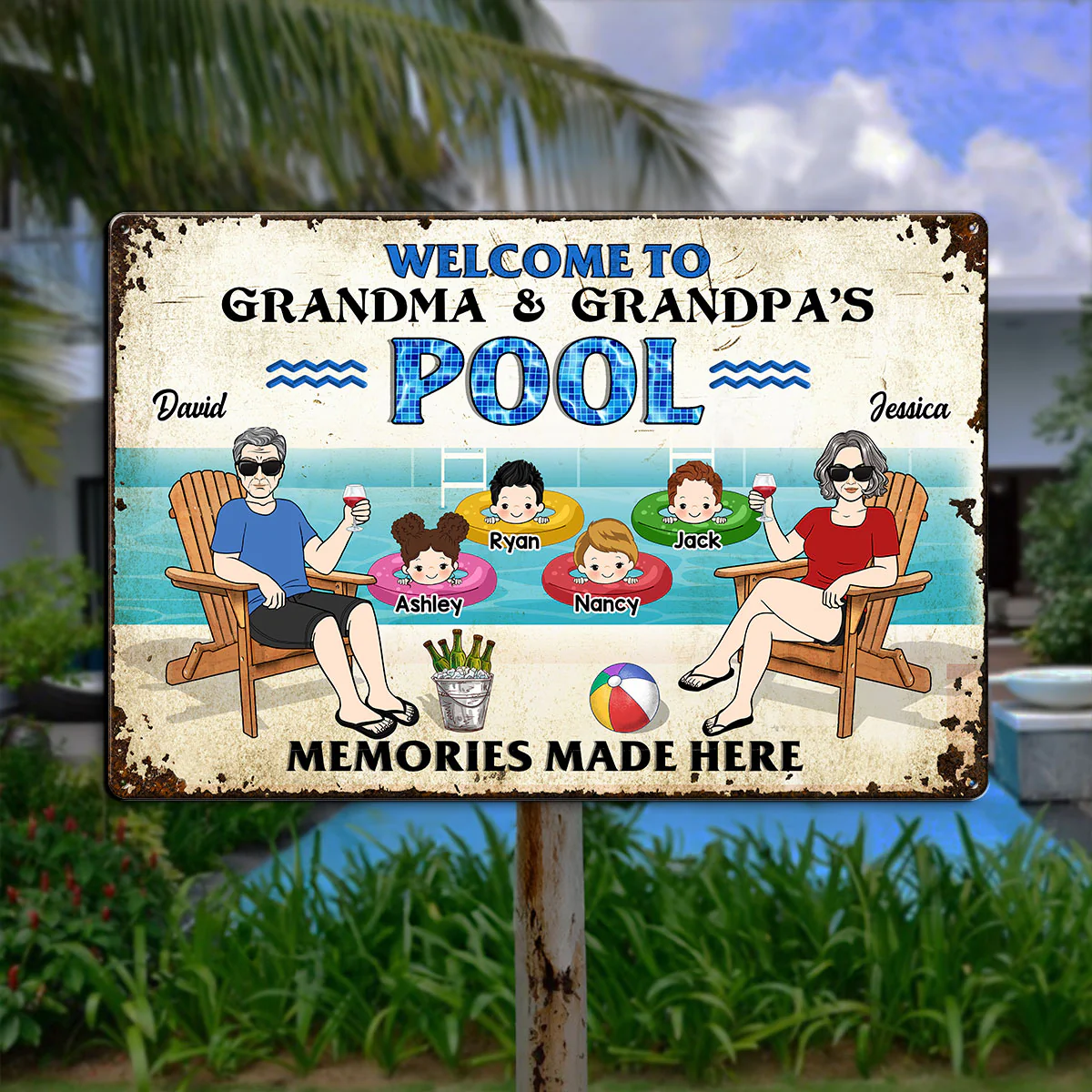 Welcome To Grandparents Pool Personalized Metal Sign, Housewarming Gift, Birthday Gift For Dad Mom Grandpa Grandma - Image 7