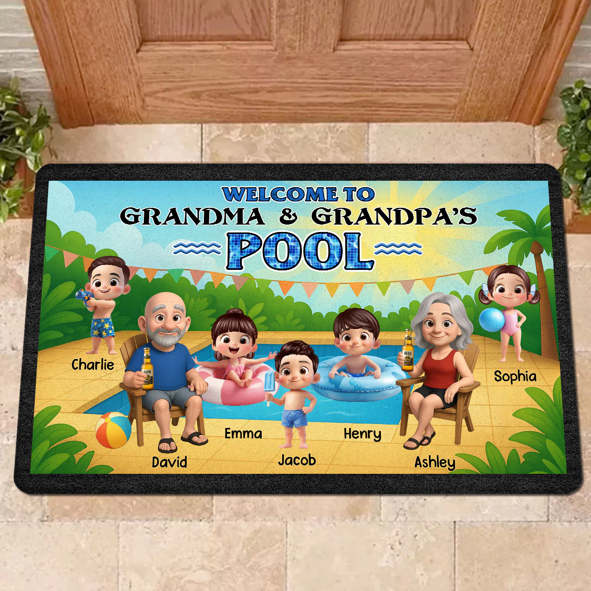Welcome to Grandparents Pool Personalized Non-Slip Doormat, Entryway Front Porch Farmhouse Summer Grandkids Welcome Mat - Image 2