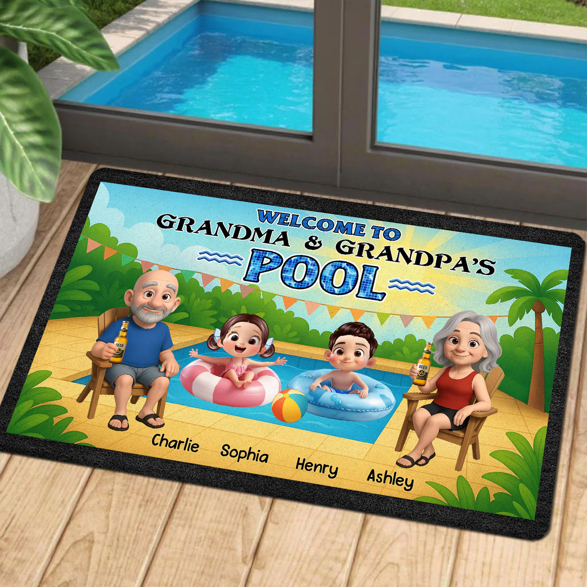 Welcome to Grandparents Pool Personalized Non-Slip Doormat, Entryway Front Porch Farmhouse Summer Grandkids Welcome Mat - Image 3