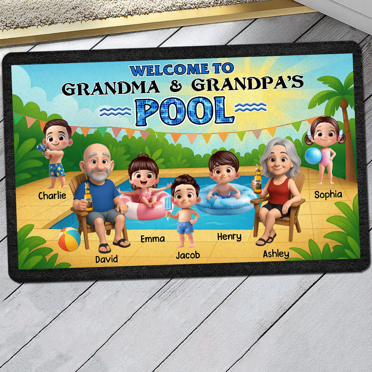 Welcome to Grandparents Pool Personalized Non-Slip Doormat, Entryway Front Porch Farmhouse Summer Grandkids Welcome Mat - Image 4