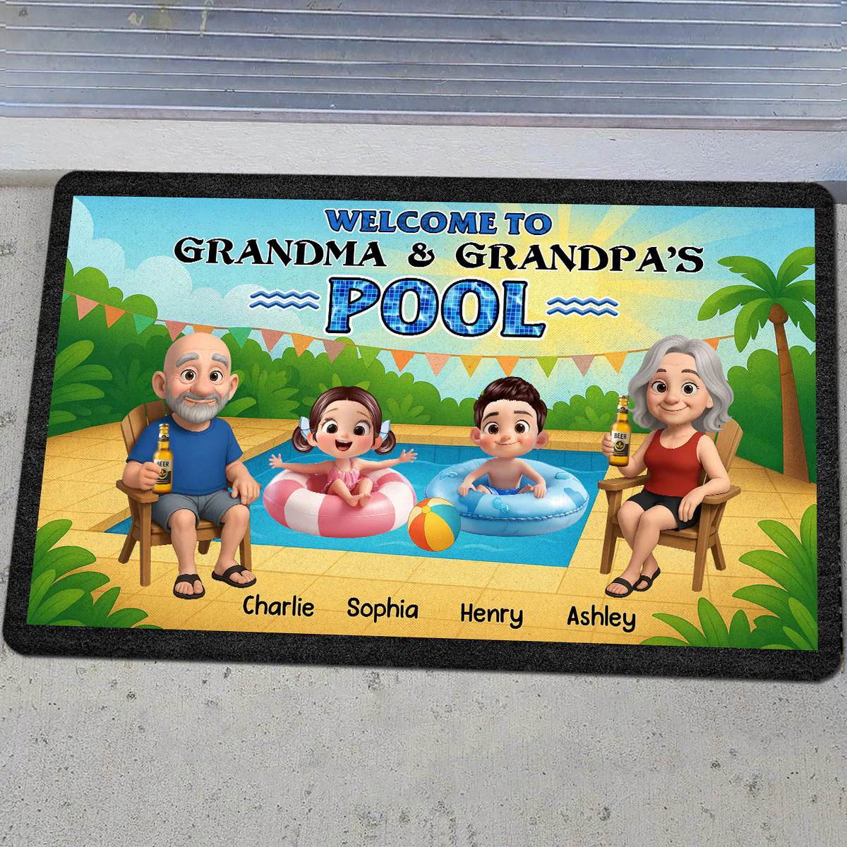 Welcome to Grandparents Pool Personalized Non-Slip Doormat, Entryway Front Porch Farmhouse Summer Grandkids Welcome Mat - Image 5