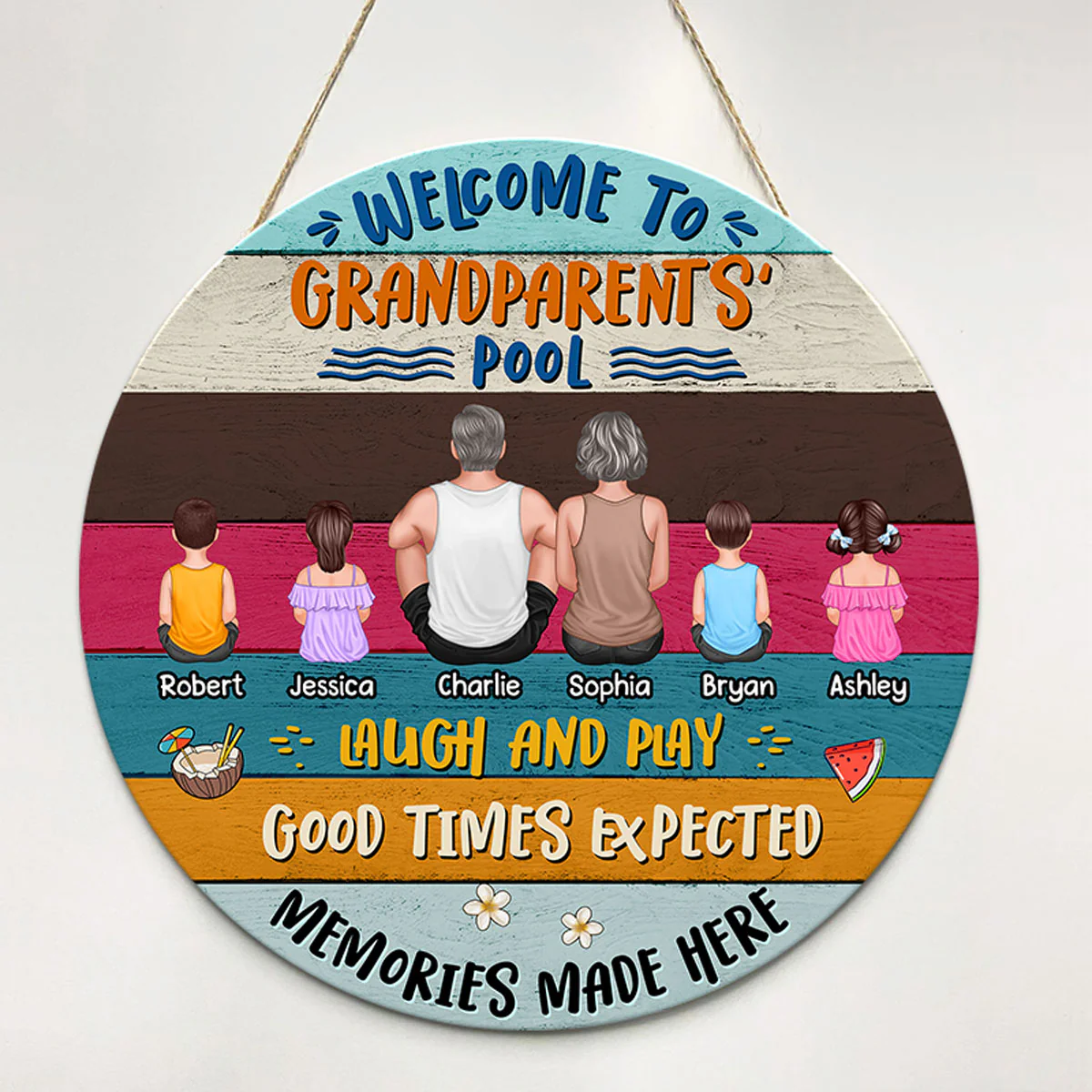 Welcome To Grandparents‘ Pool Summer Personalized Wooden Pool Sign - Image 2