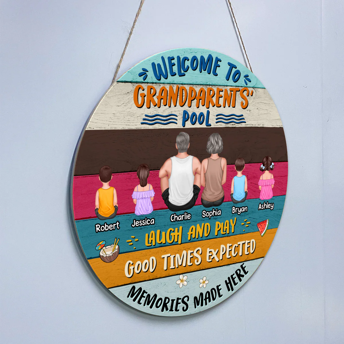 Welcome To Grandparents‘ Pool Summer Personalized Wooden Pool Sign - Image 3