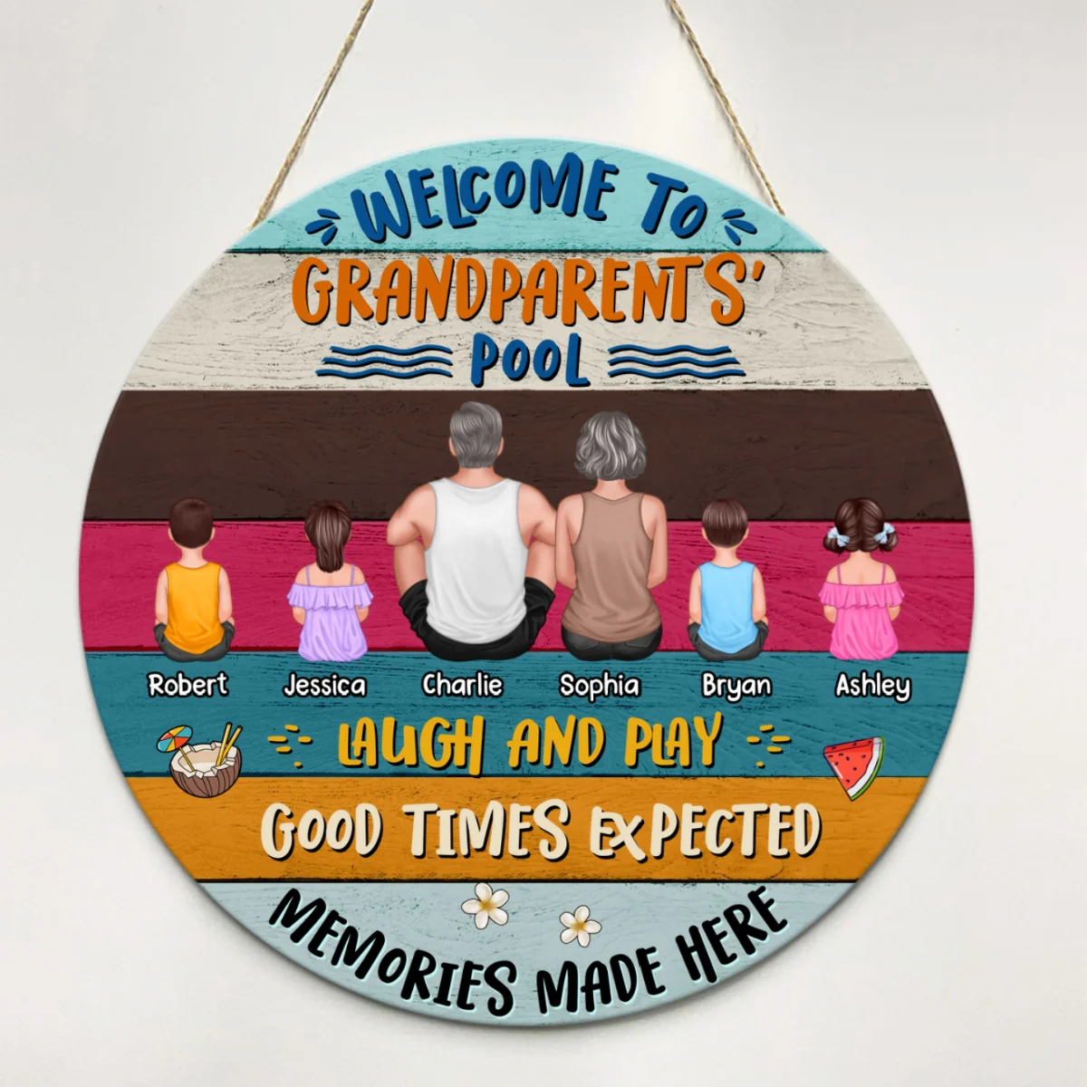 Welcome To Grandparents‘ Pool Summer Personalized Wooden Pool Sign - Image 4