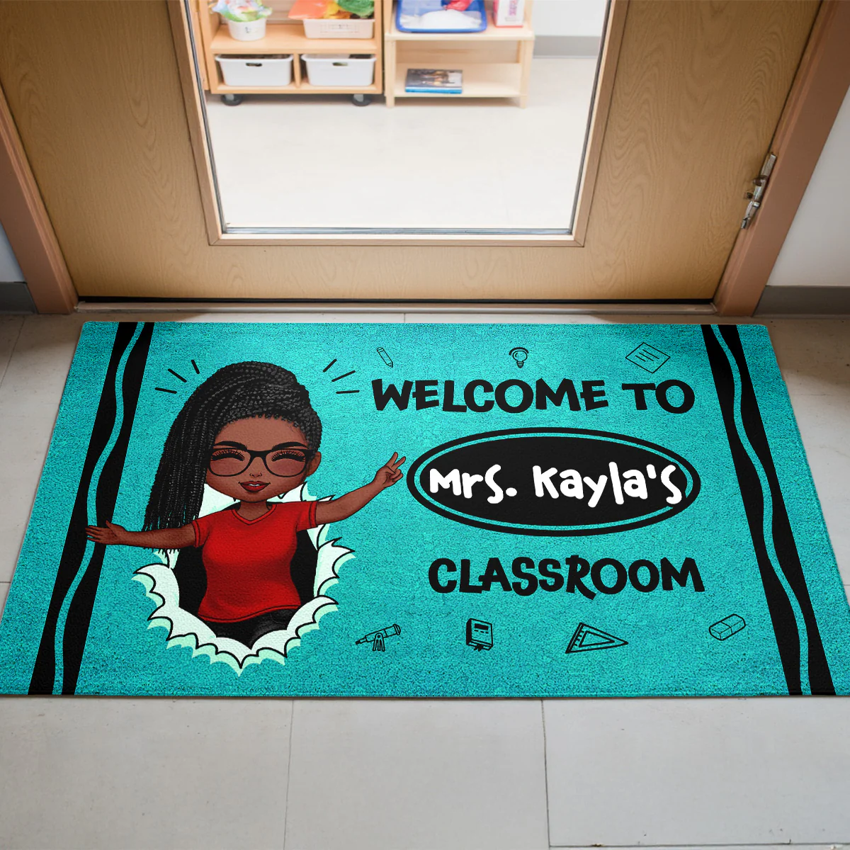 Welcome To My Class Happy Teacher Crayon Theme Personalized Doormat, Classroom Decor