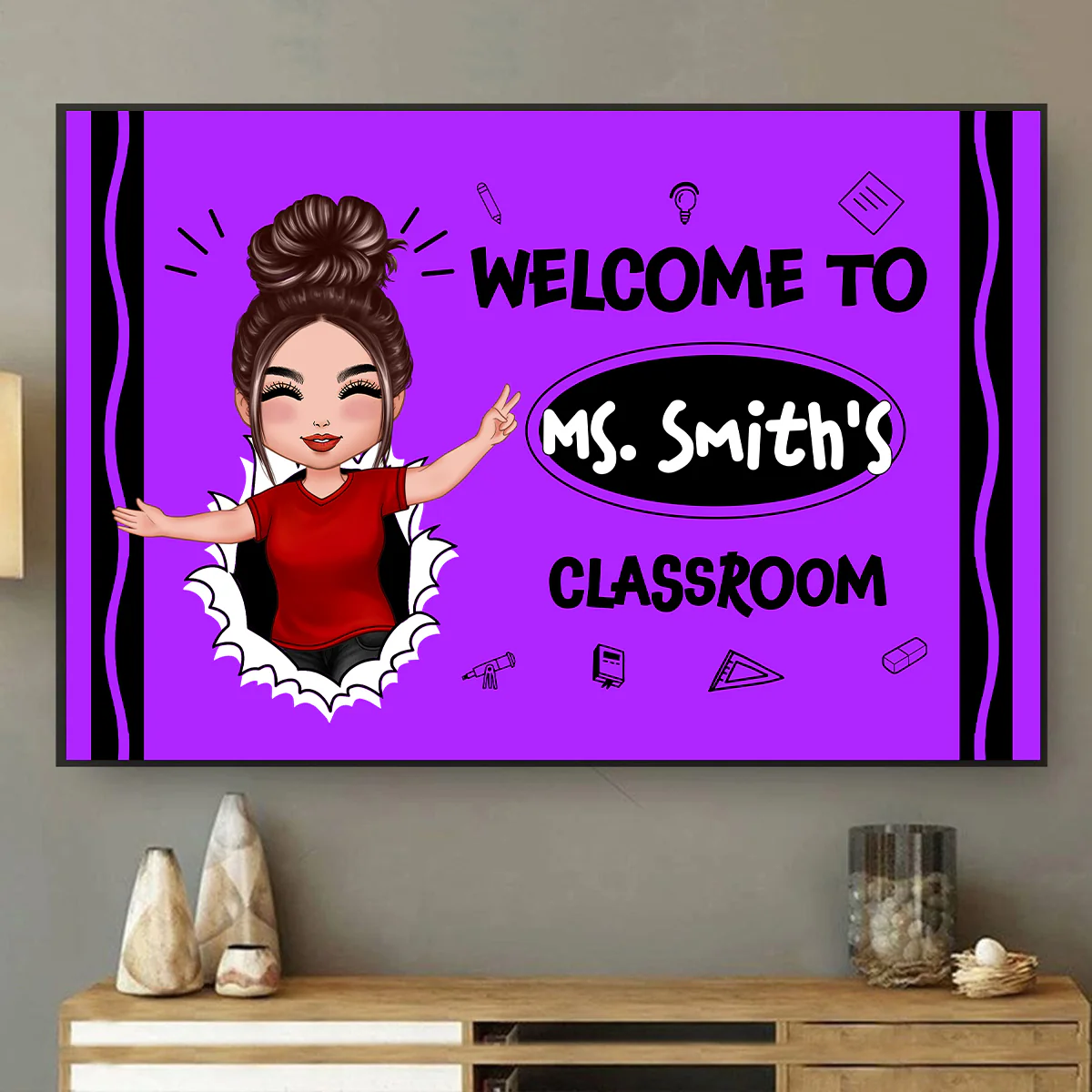 Welcome To My Class Happy Teacher Crayon Theme Personalized Poster, Classroom Decor, Back To School Gift - Image 3
