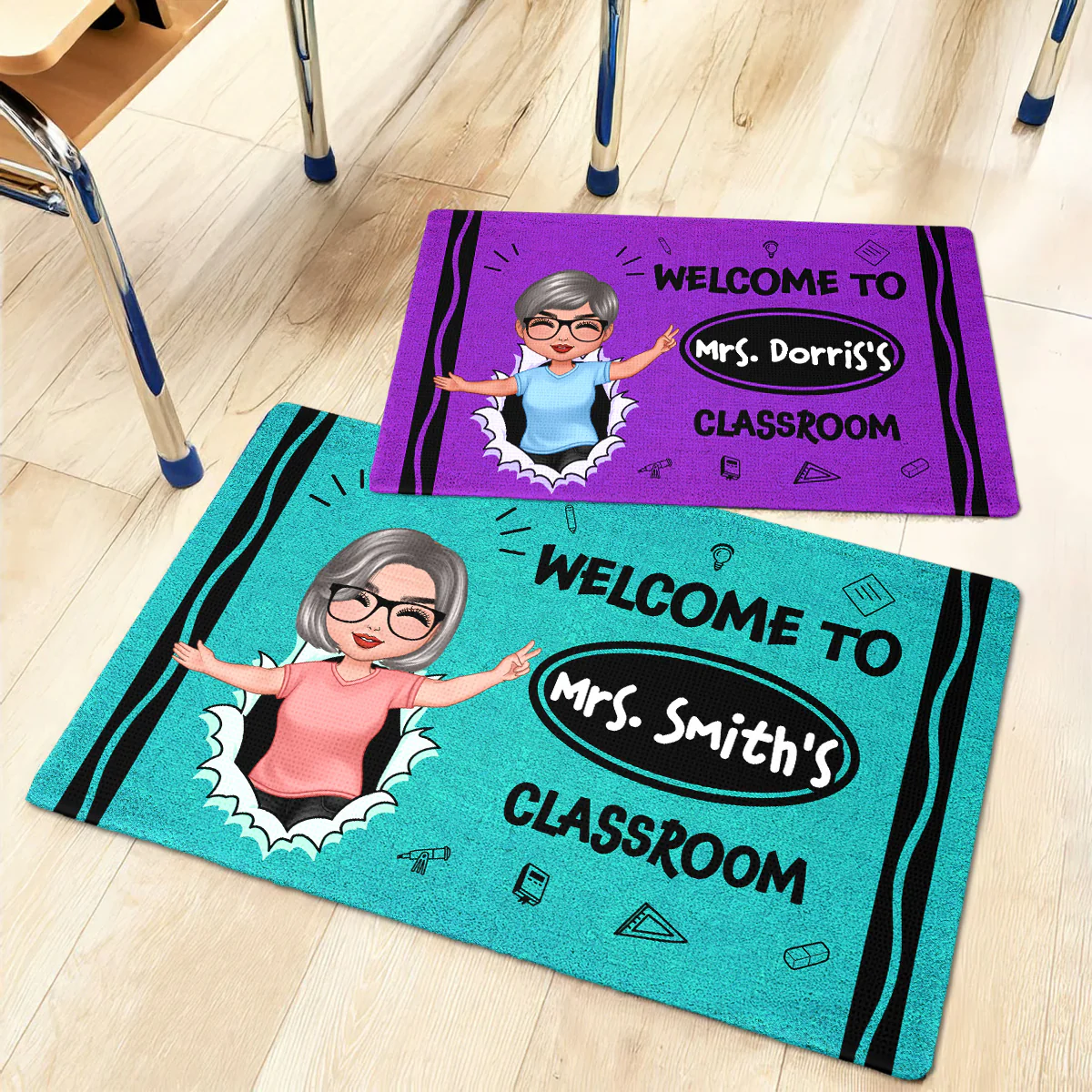 Welcome To My Class Happy Teacher Crayon Theme Personalized Doormat, Classroom Decor - Image 3
