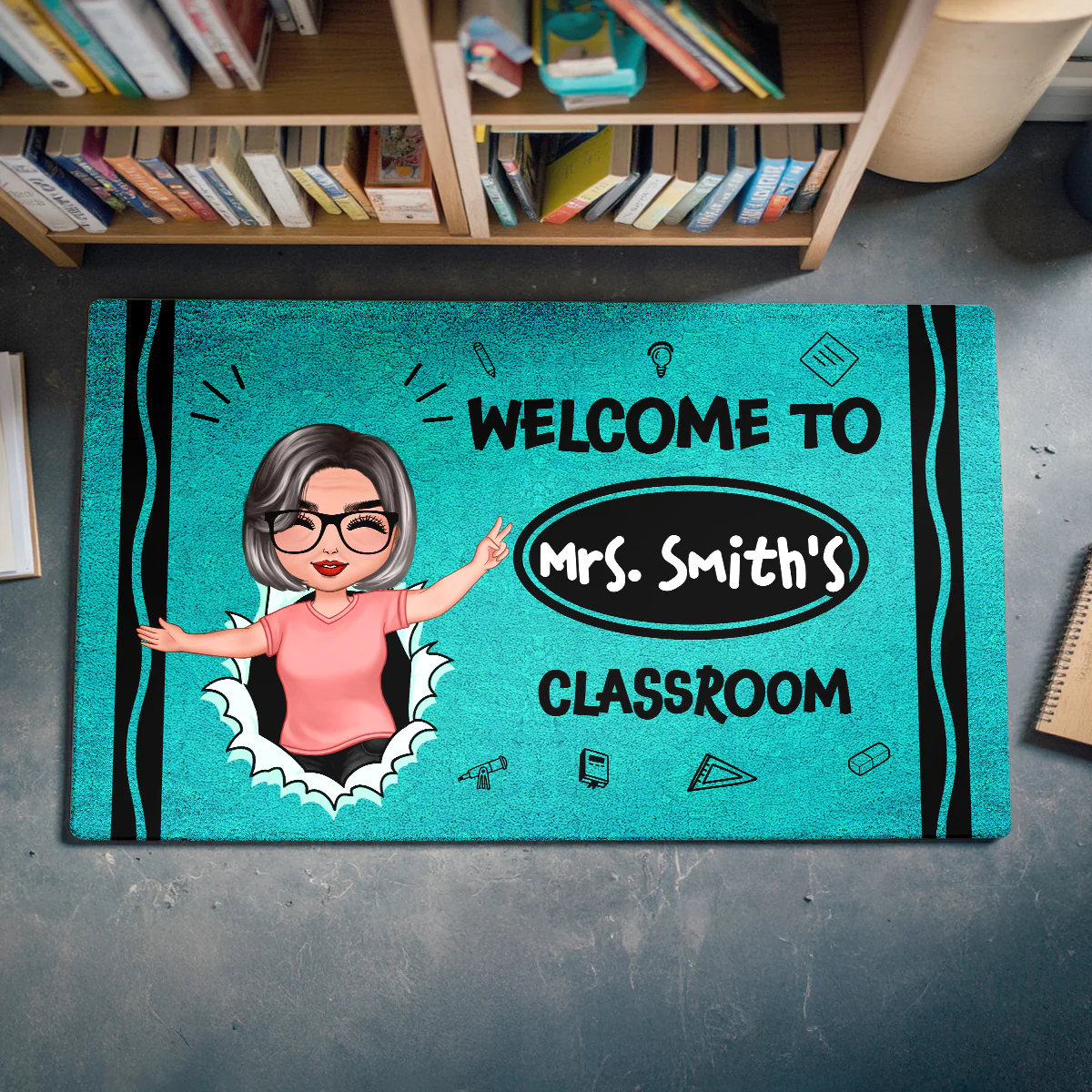 Welcome To My Class Happy Teacher Crayon Theme Personalized Doormat, Classroom Decor - Image 4