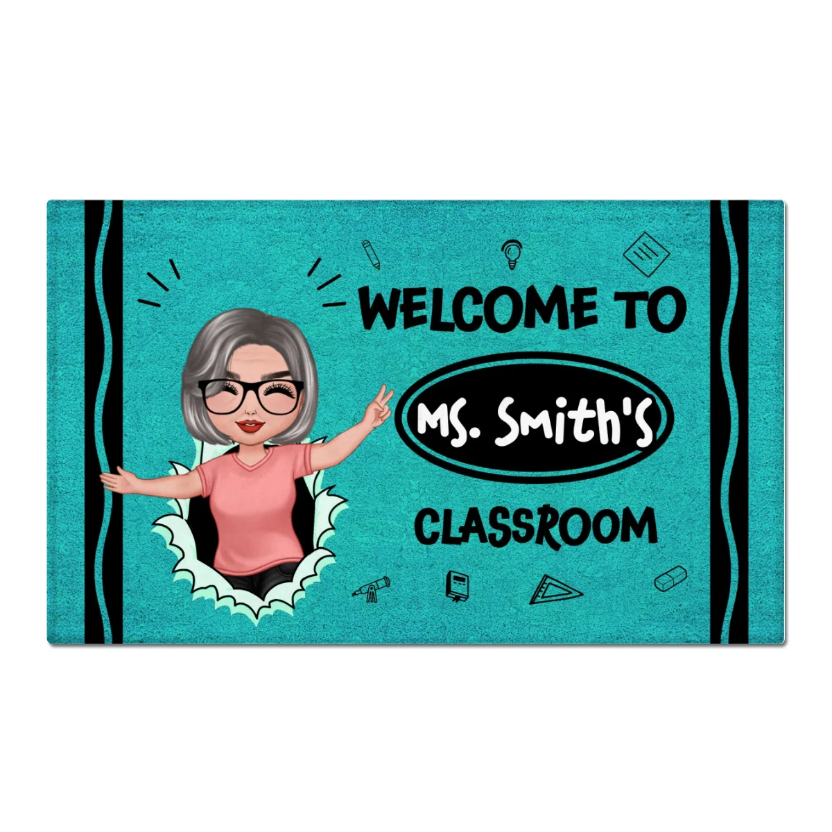 Welcome To My Class Happy Teacher Crayon Theme Personalized Doormat, Classroom Decor - Image 6