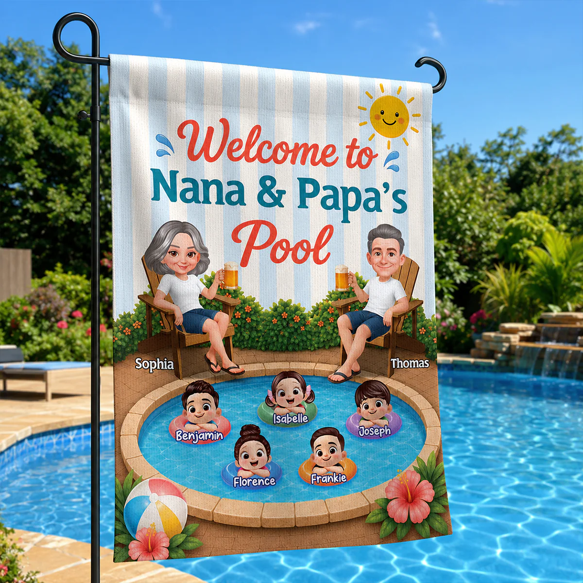 Welcome To Nana & Papa Pool - Personalized Pool Flag