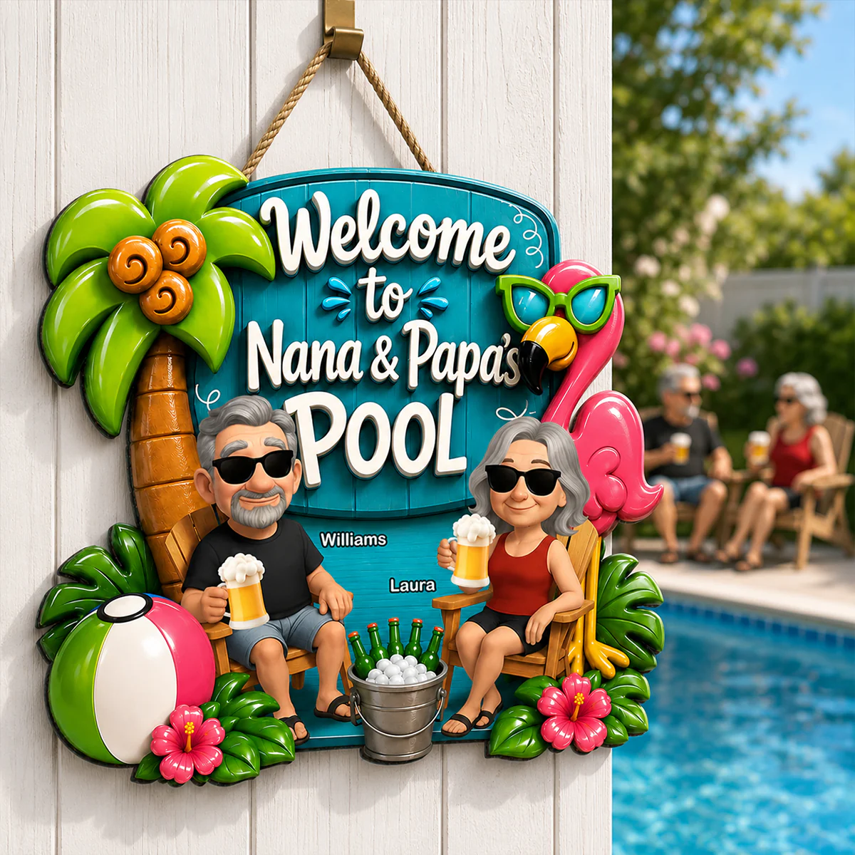 Welcome To Nana & Papa's Pool Funny - Personalized Wood Sign - Gift For Grandpa, Grandma, Summer Decorations - Image 2