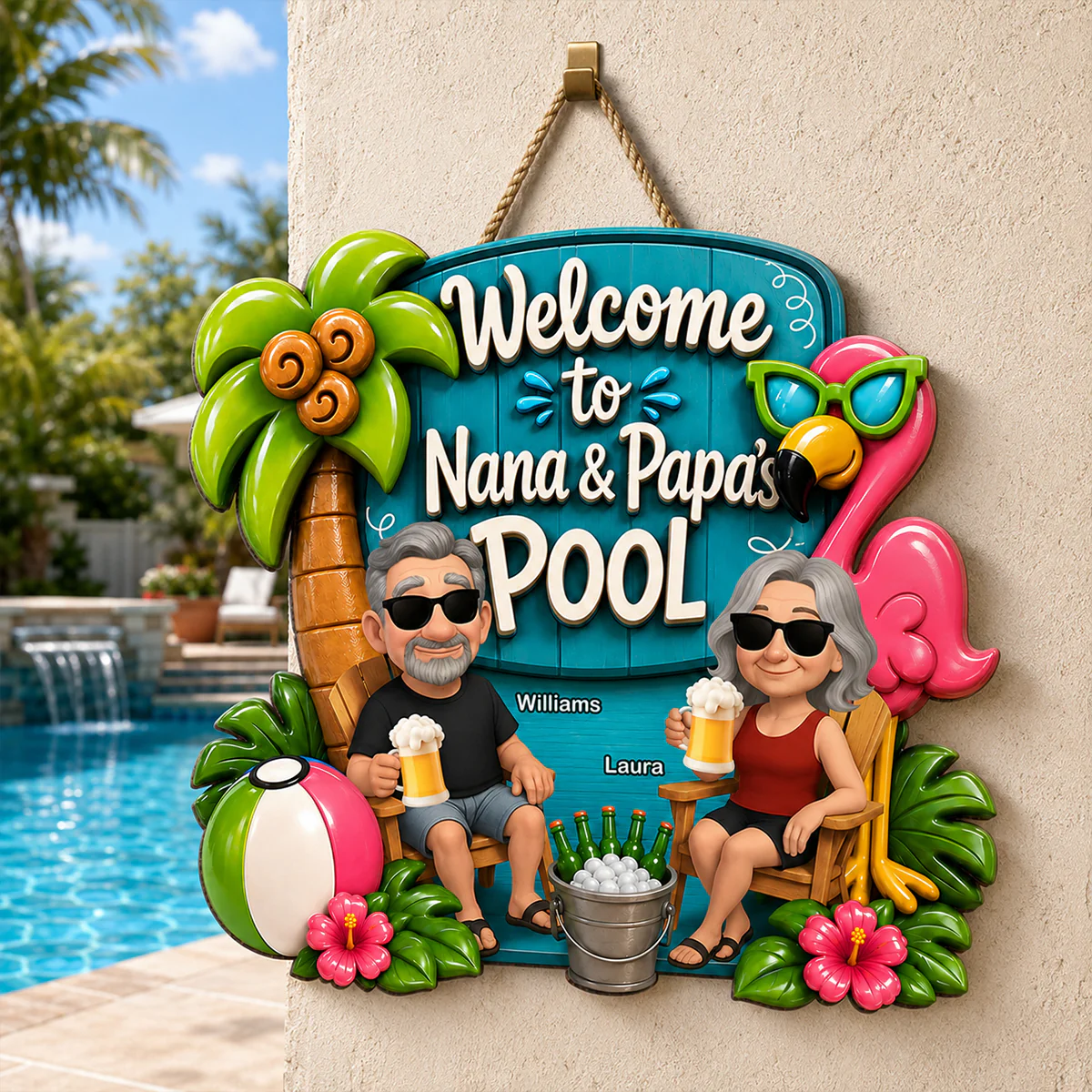 Welcome To Nana & Papa's Pool Funny - Personalized Wood Sign - Gift For Grandpa, Grandma, Summer Decorations - Image 5