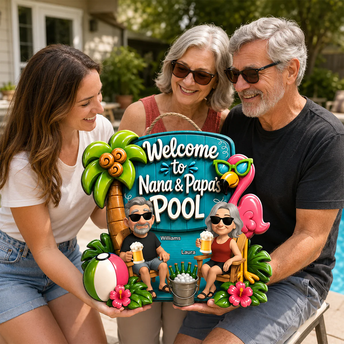 Welcome To Nana & Papa's Pool Funny - Personalized Wood Sign - Gift For Grandpa, Grandma, Summer Decorations - Image 6