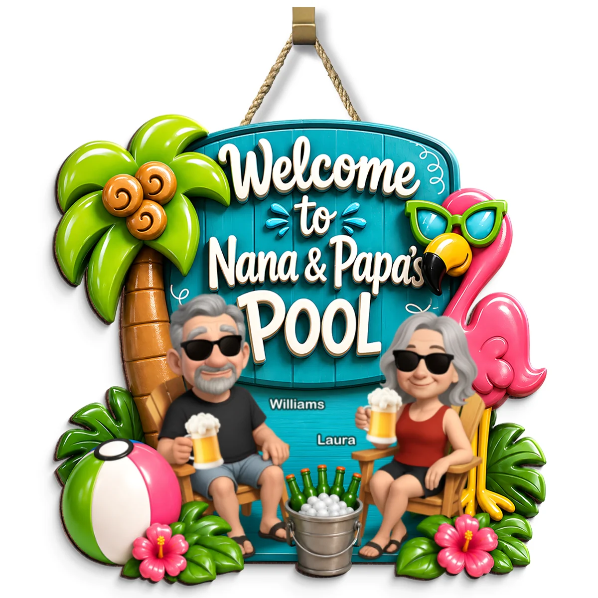 Welcome To Nana & Papa's Pool Funny - Personalized Wood Sign - Gift For Grandpa, Grandma, Summer Decorations - Image 9