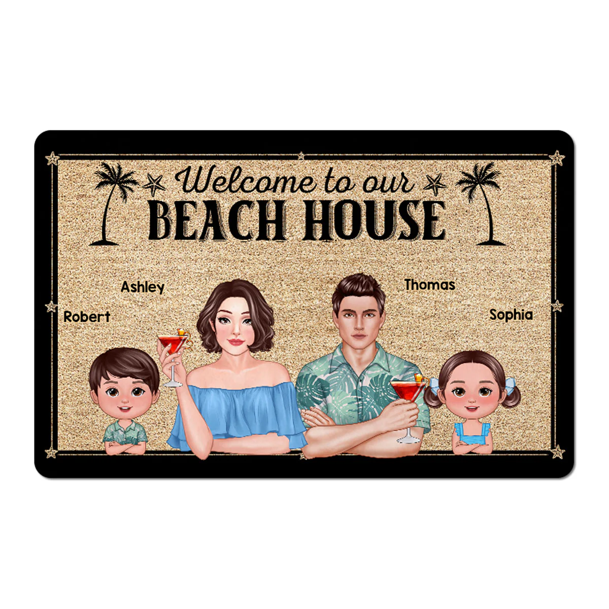 Welcome To Our Beach House Pretty Family Personalized Doormat
