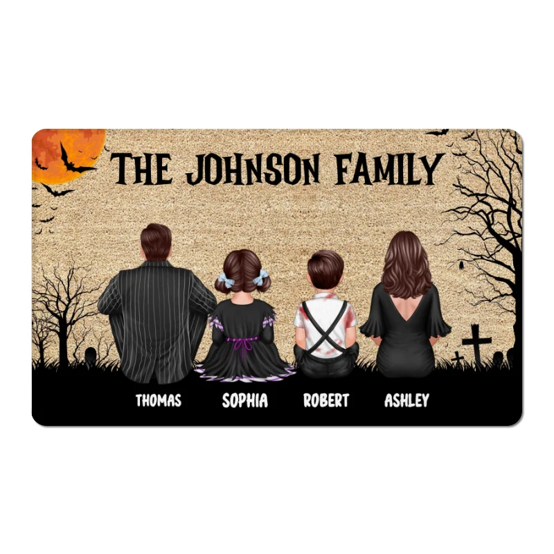 Welcome To Our Family Halloween Back View Couple Family Kid Dog Cat Personalized Doormat - Image 6