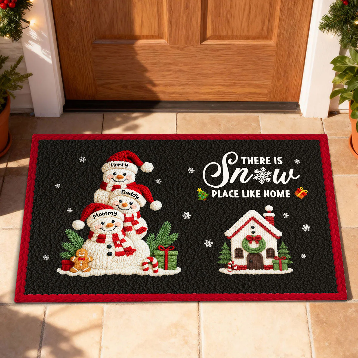 Welcome to Our Family Snowman Latch Hook Yarn Faux - Personalized Doormat - Festive Christmas Decor for Family - Image 2