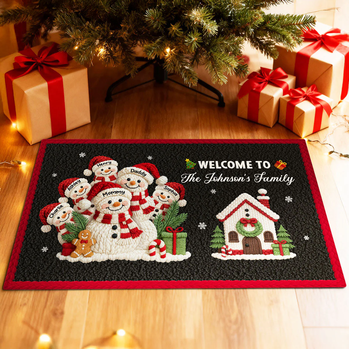 Welcome to Our Family Snowman Latch Hook Yarn Faux - Personalized Doormat - Festive Christmas Decor for Family - Image 5