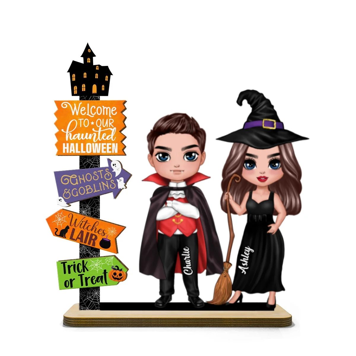 Welcome To Our Haunted House Couple Halloween Tier Tray Decor Personalized 2-Layer Standing Wooden Plaque - Image 10