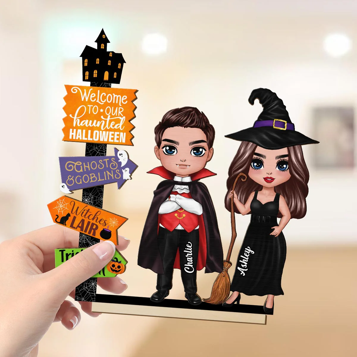 Welcome To Our Haunted House Couple Halloween Tier Tray Decor Personalized 2-Layer Standing Wooden Plaque - Image 6