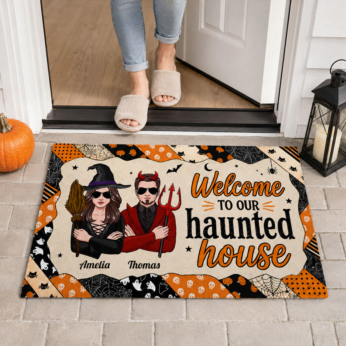 Welcome to Our Haunted House - Personalized Doormat - Halloween Decor for Couples - Image 4