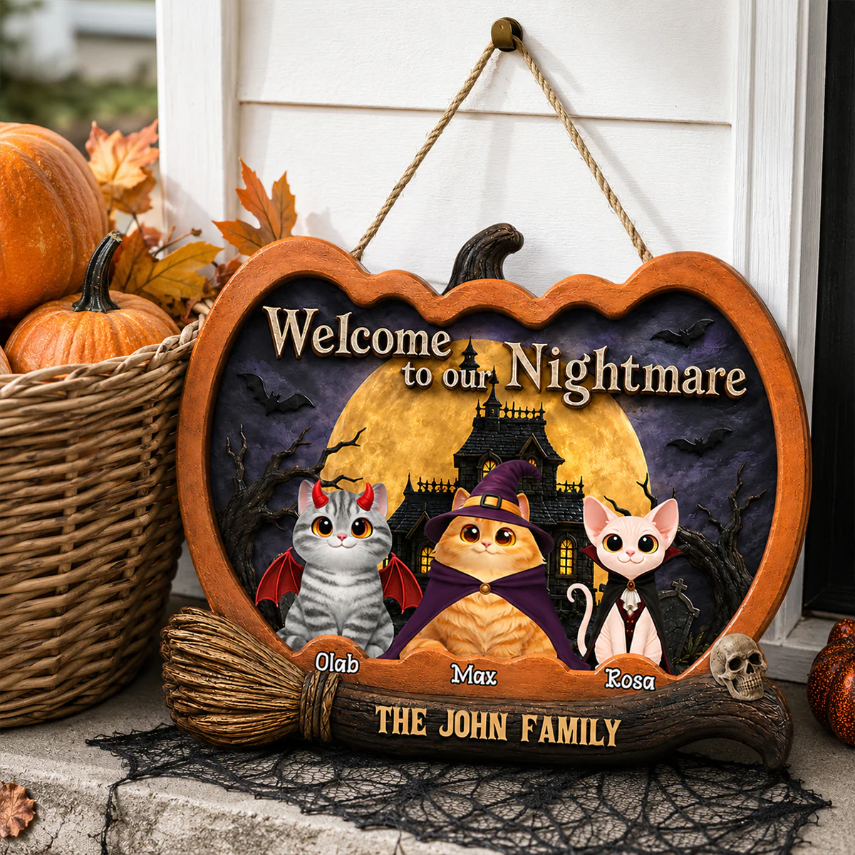 Welcome To Our Nightmare Cat Halloween - Personalized Door Sign - Halloween Decor Gift, Gift For Cat Lovers - Image 2