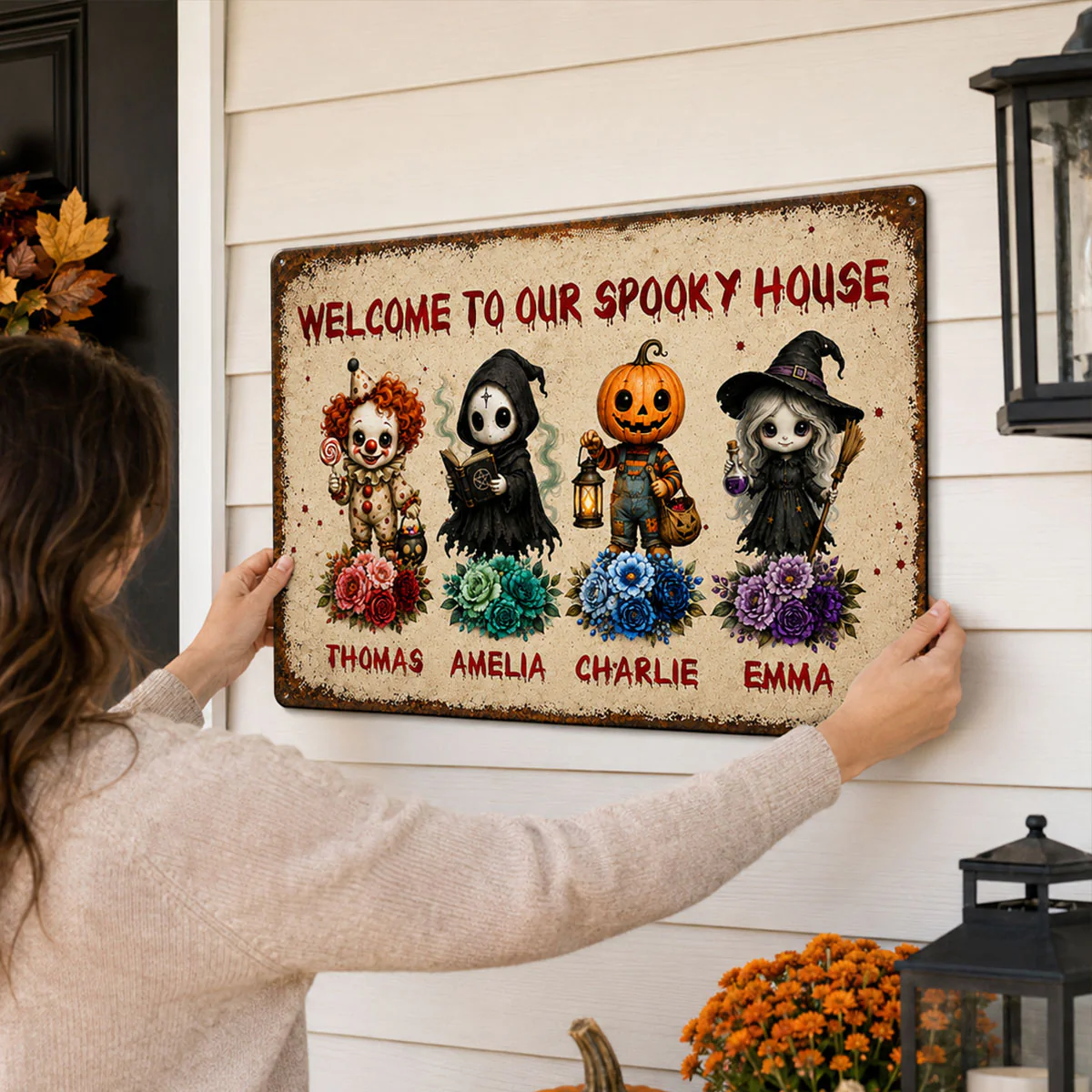 Welcome To Our Spooky House - Personalized Metal Sign - Halloween Decor Gift, Gift For Family - Image 5