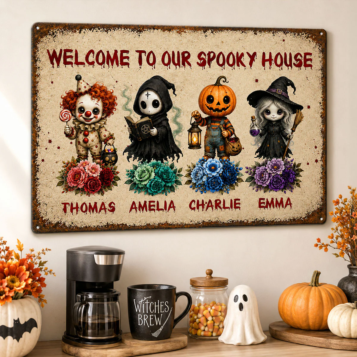 Welcome To Our Spooky House - Personalized Metal Sign - Halloween Decor Gift, Gift For Family - Image 6