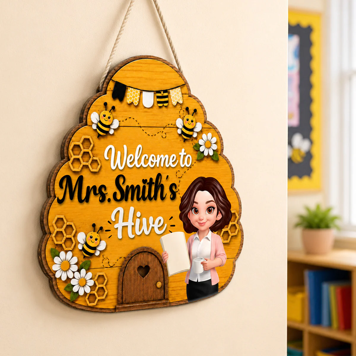 Welcome To Teacher Bee Hive - Personalized Door Hanger - Back To School Gift - Image 2