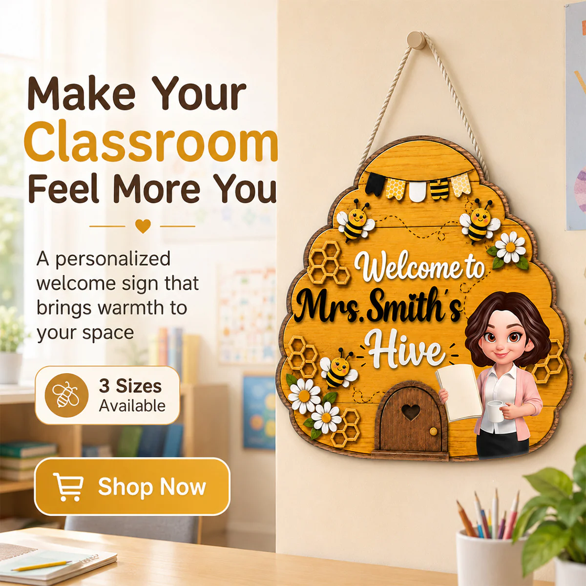 Welcome To Teacher Bee Hive - Personalized Door Hanger - Back To School Gift - Image 8
