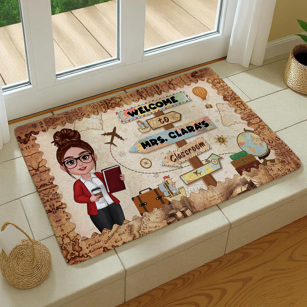 Welcome To Teacher Classroom Adventure Explore The World Personalized Doormat - Image 5