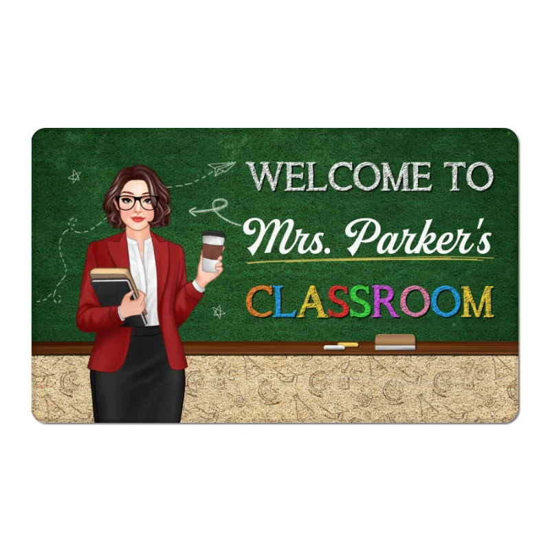 Welcome To Teacher Classroom Blackboard Personalized Doormat - Image 5