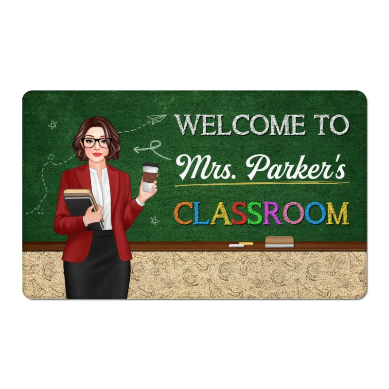 Welcome To Teacher Classroom Blackboard Personalized Doormat - Image 4