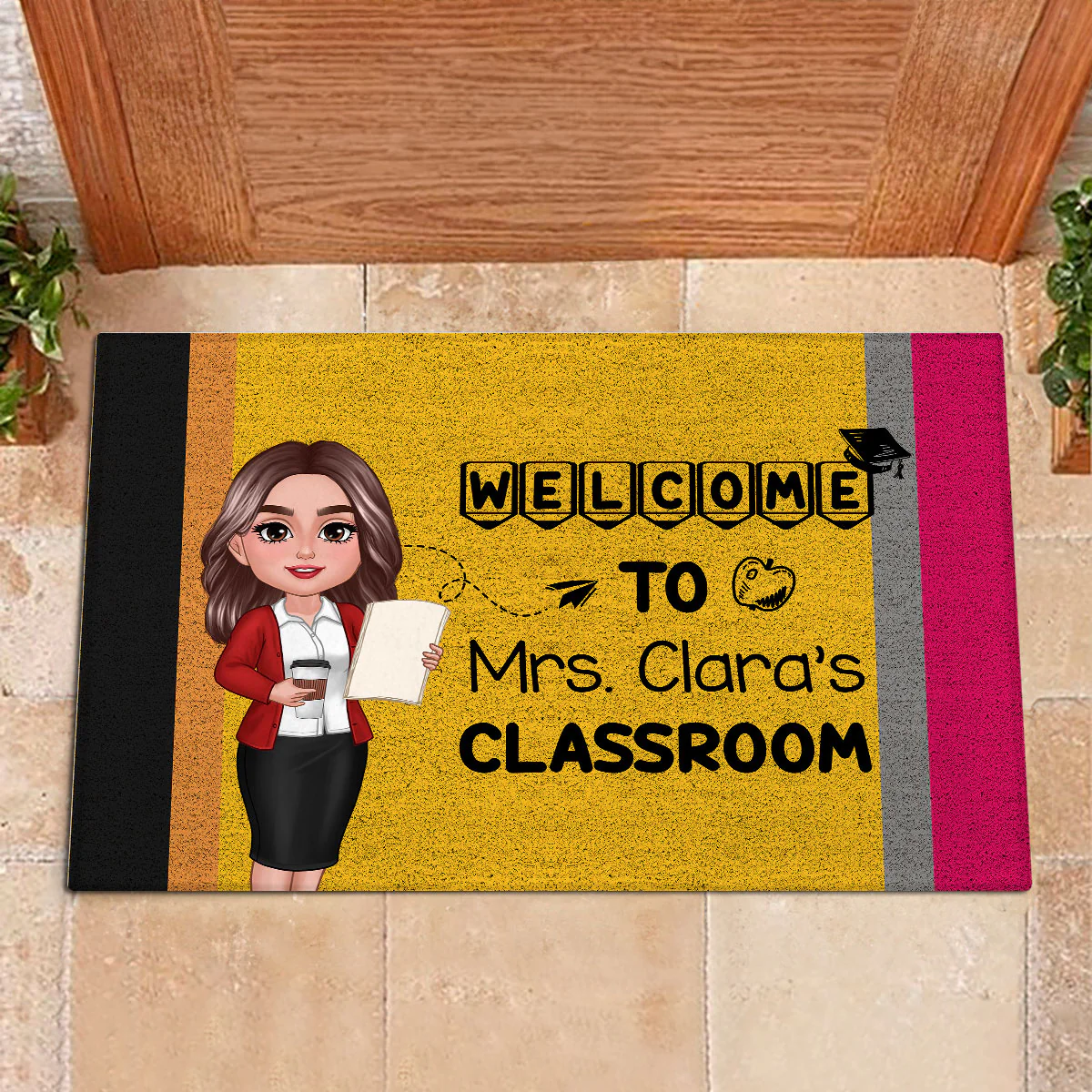 Welcome To Teacher Classroom Pencil Pattern Personalized Doormat, Back To School Gift