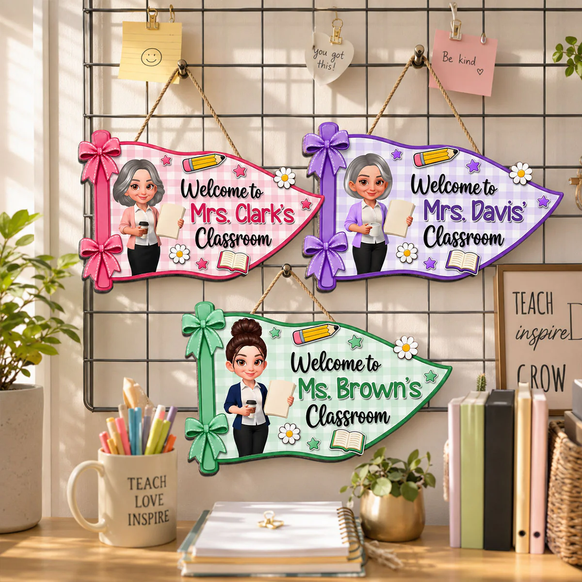 Welcome To Teacher Classroom Pennant Flag Shaped - Personalized Wood Sign - Image 5