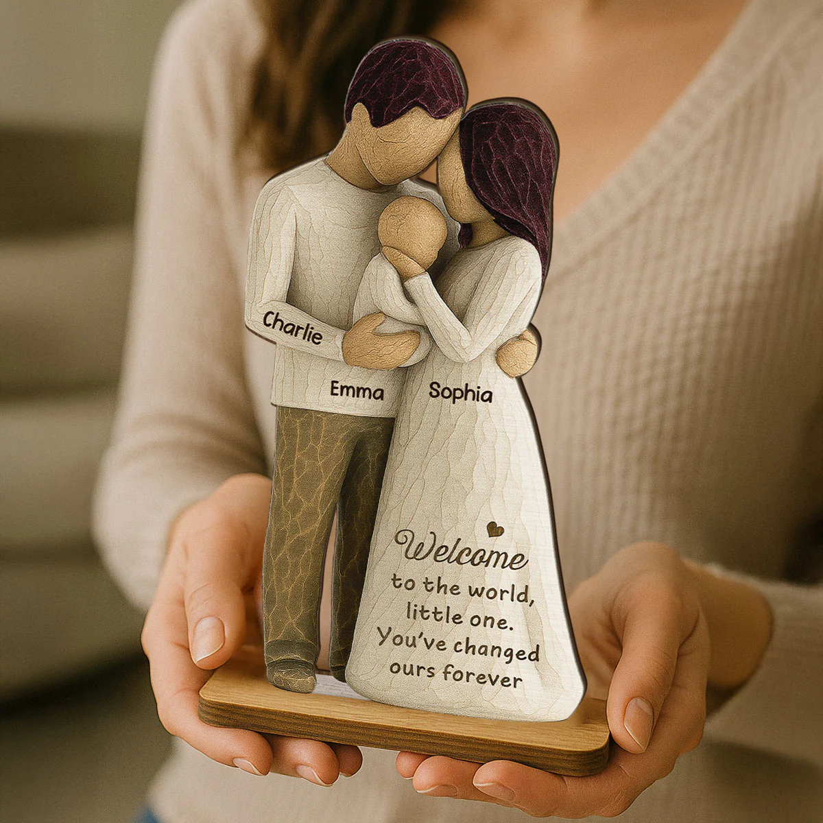 Welcome To The World First Time Parents Couple & Baby 3D Effect Personalized Standing Wooden Plaque, Gift For First Time Parents - Image 10