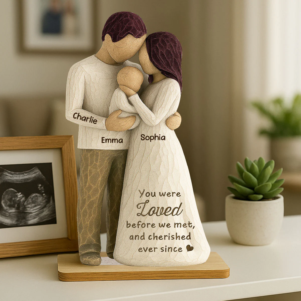 Welcome To The World First Time Parents Couple & Baby 3D Effect Personalized Standing Wooden Plaque, Gift For First Time Parents - Image 11