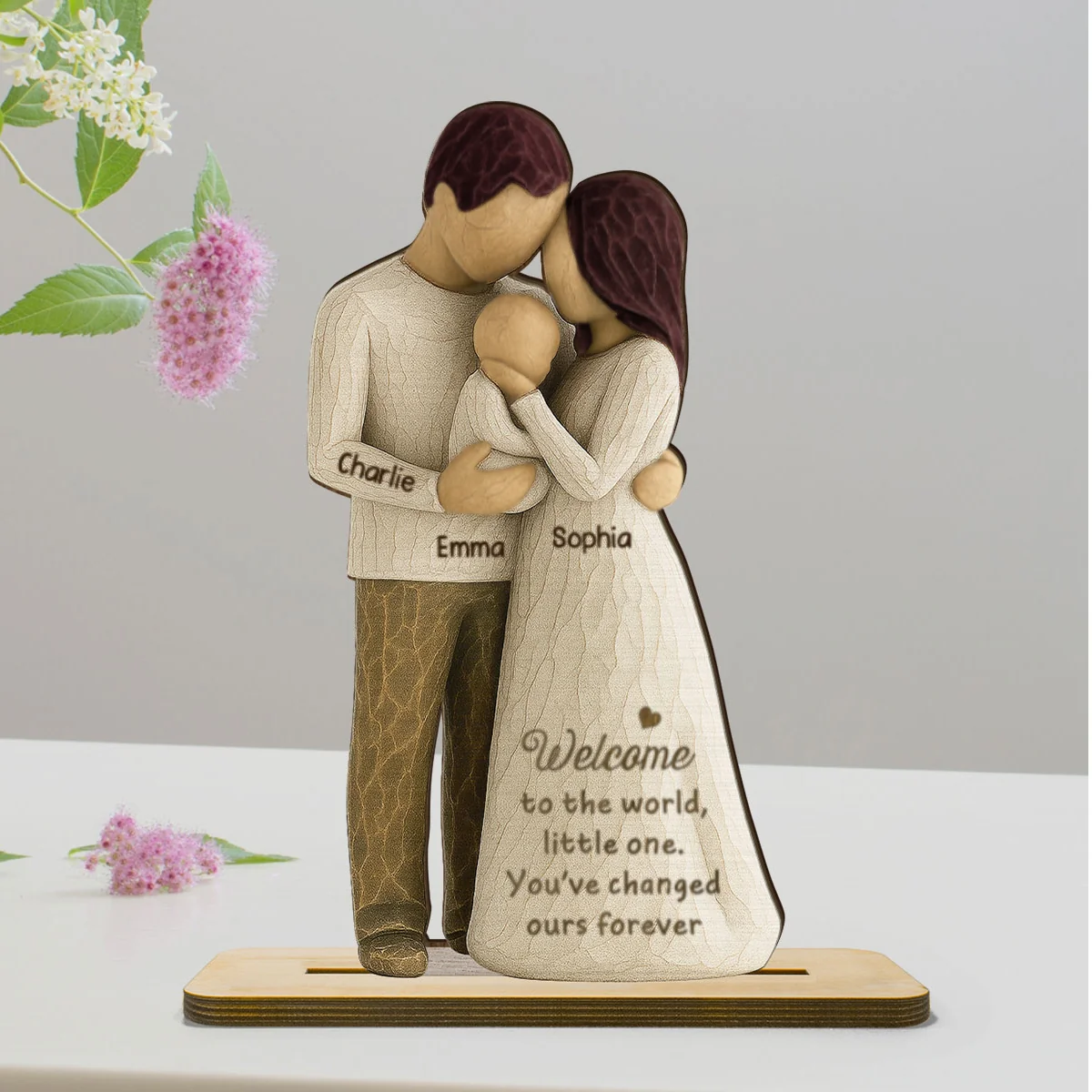 Welcome To The World First Time Parents Couple & Baby 3D Effect Personalized Standing Wooden Plaque, Gift For First Time Parents - Image 12