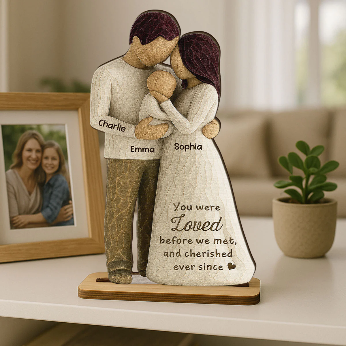 Welcome To The World First Time Parents Couple & Baby 3D Effect Personalized Standing Wooden Plaque, Gift For First Time Parents - Image 4