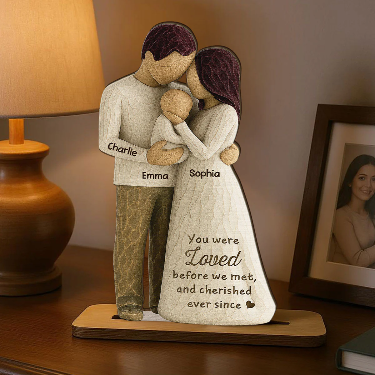 Welcome To The World First Time Parents Couple & Baby 3D Effect Personalized Standing Wooden Plaque, Gift For First Time Parents - Image 5