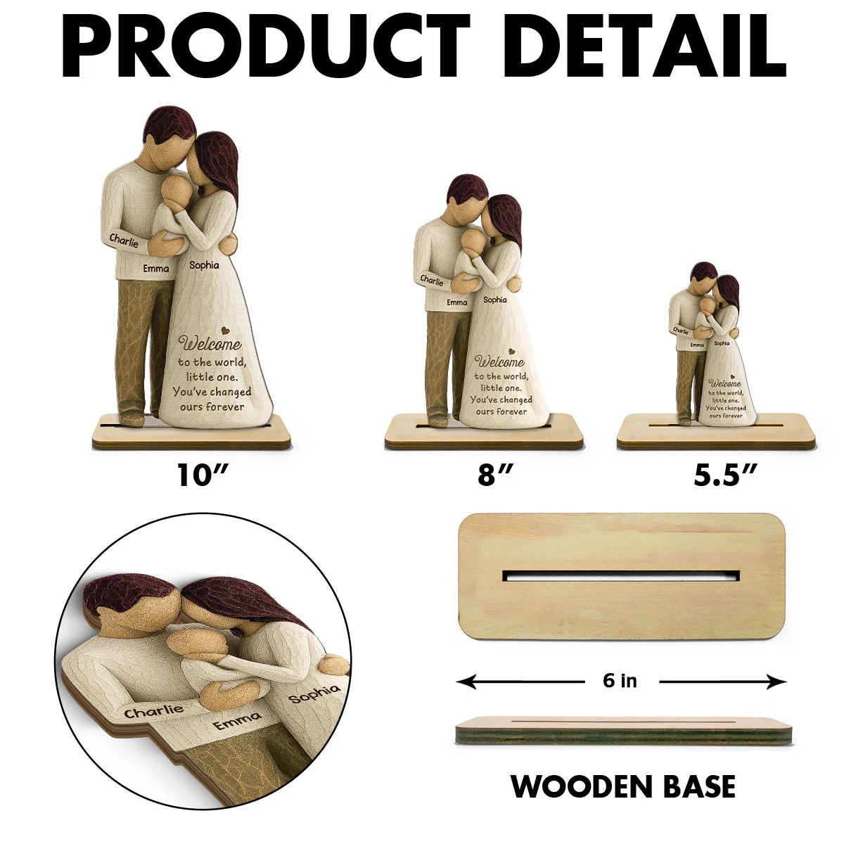 Welcome To The World First Time Parents Couple & Baby 3D Effect Personalized Standing Wooden Plaque, Gift For First Time Parents - Image 6