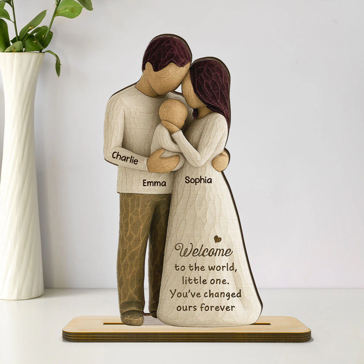 Welcome To The World First Time Parents Couple & Baby 3D Effect Personalized Standing Wooden Plaque, Gift For First Time Parents - Image 8