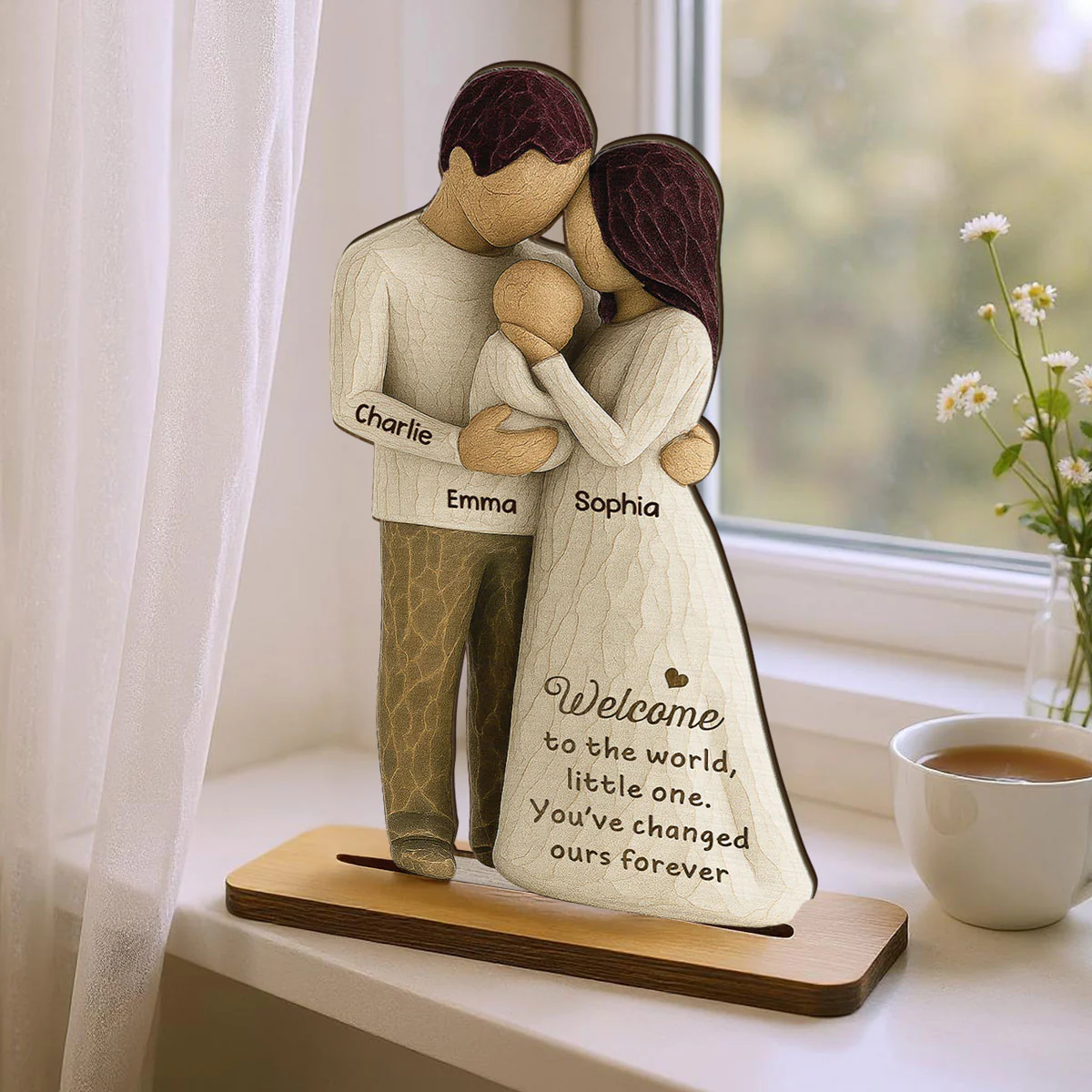 Welcome To The World First Time Parents Couple & Baby 3D Effect Personalized Standing Wooden Plaque, Gift For First Time Parents - Image 9