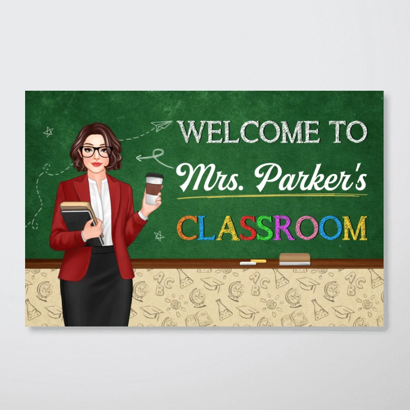 Welcome To Teacher Classroom Blackboard Personalized Horizontal Poster - Image 5