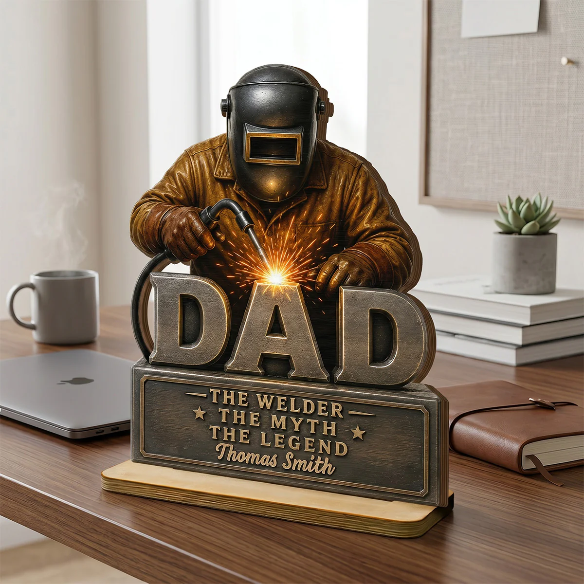 Welder Dad The Man The Myth - Personalized 2-Layered Wooden Plaque - Gift For Welders, Metal Worker Mechanic Welding Dad, Husband - Image 2
