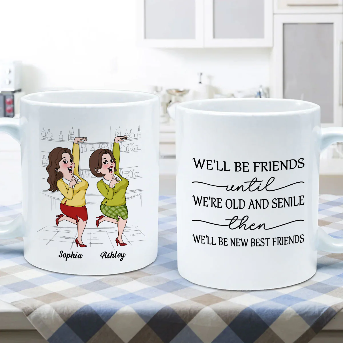 We'll Be Friends Until We're Old And Senile Funny Cartoon Besties Personalized Mug - Image 5