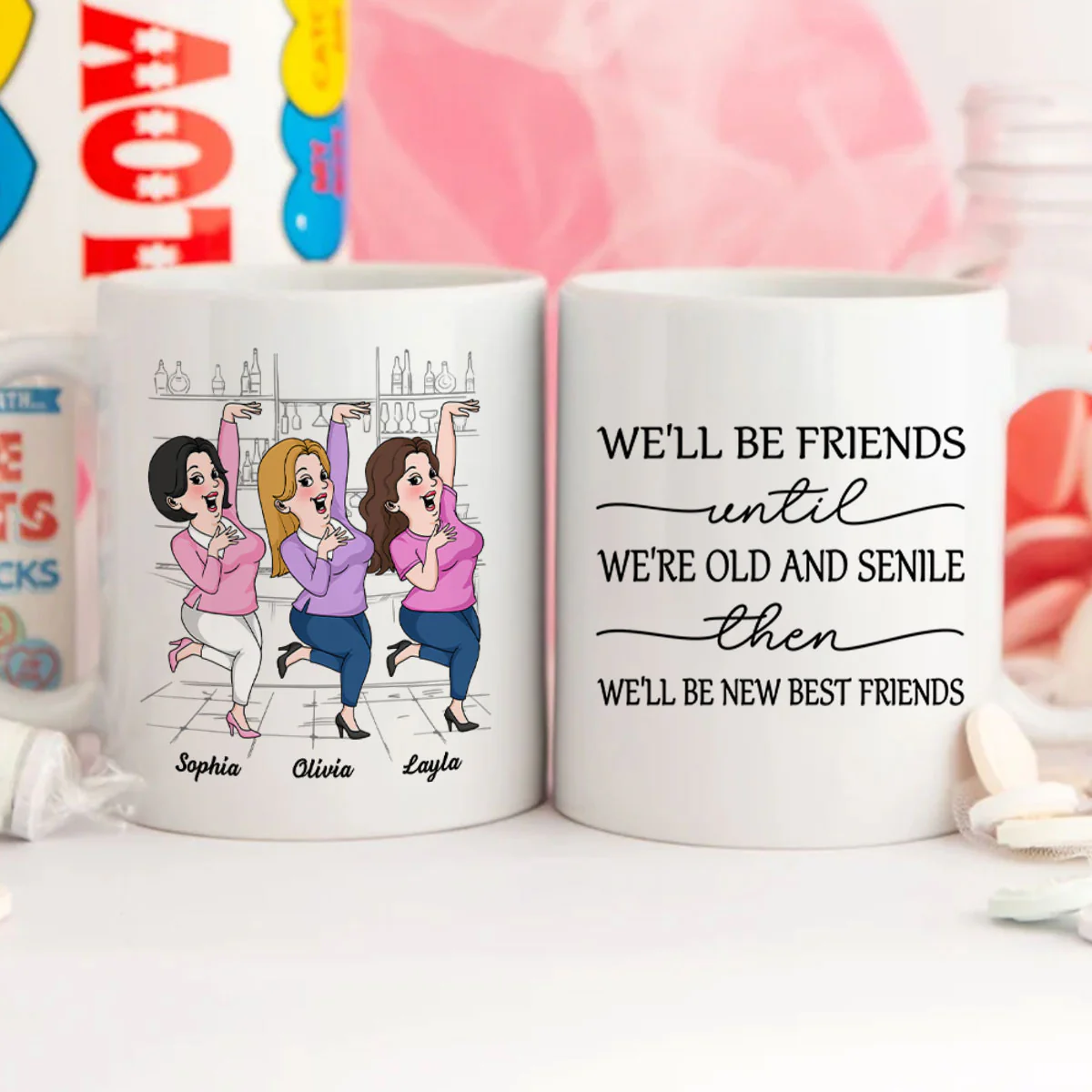 We'll Be Friends Until We're Old And Senile Funny Cartoon Besties Personalized Mug - Image 6
