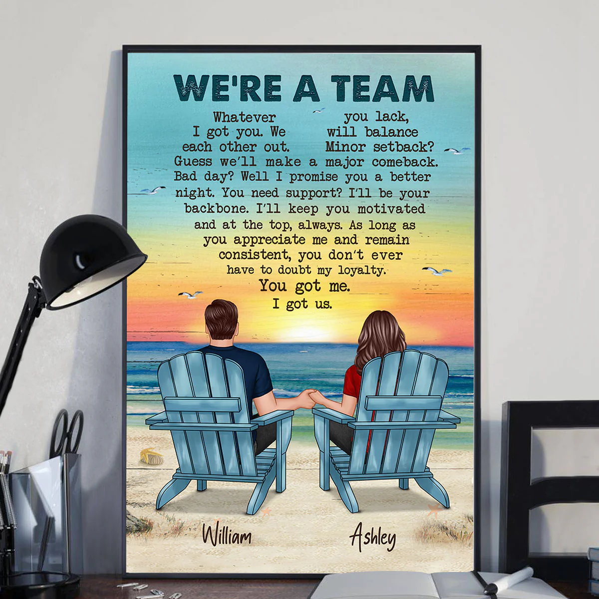 We‘re A Team Couple Beach Landscape Personalized Vertical Poster - Image 2