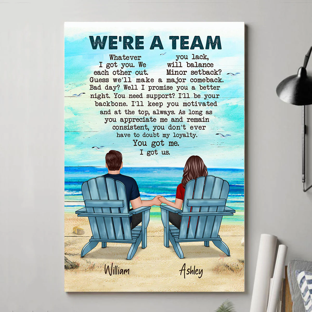 We‘re A Team Couple Beach Landscape Personalized Vertical Poster - Image 3