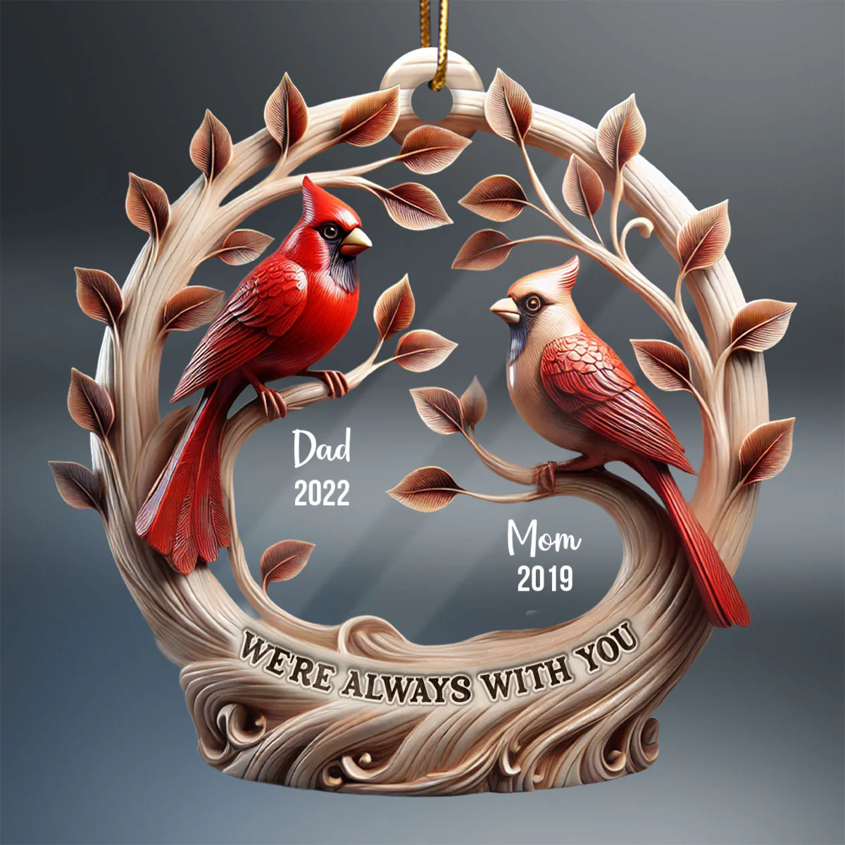 We're Always With You Cardinals On Tree 3D Effect Personalized Acrylic Ornament - Image 2